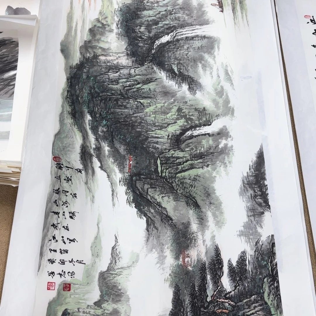 国画豹*不刘学志小六山水朱