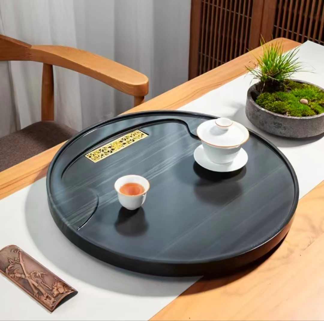 皇庭玉乌金石小茶盘茶具简约家用干泡茶台排水小托盘石头小型茶海