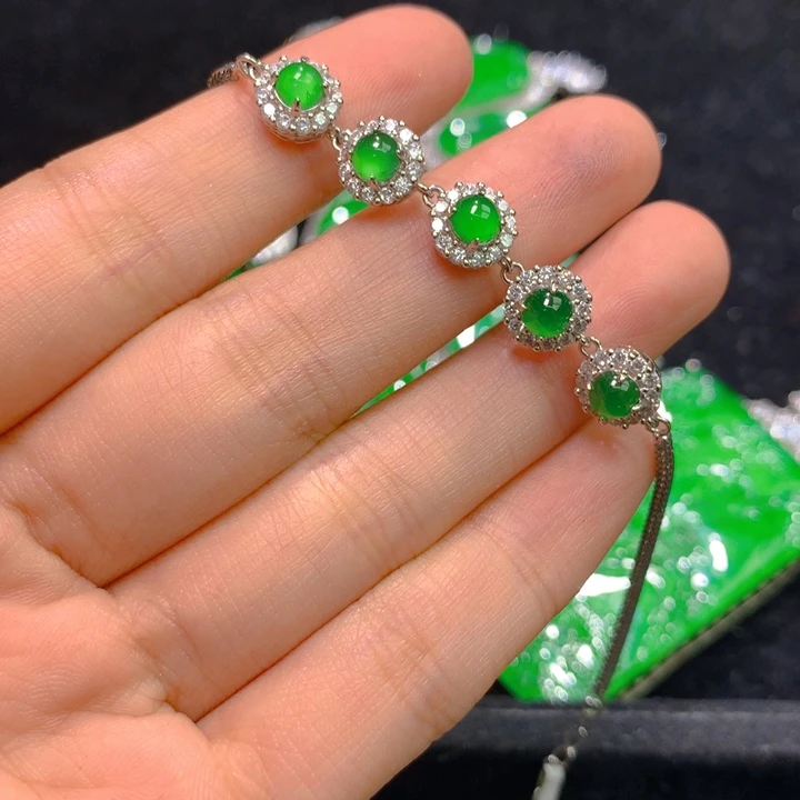 翡翠手链银S925镶嵌一条