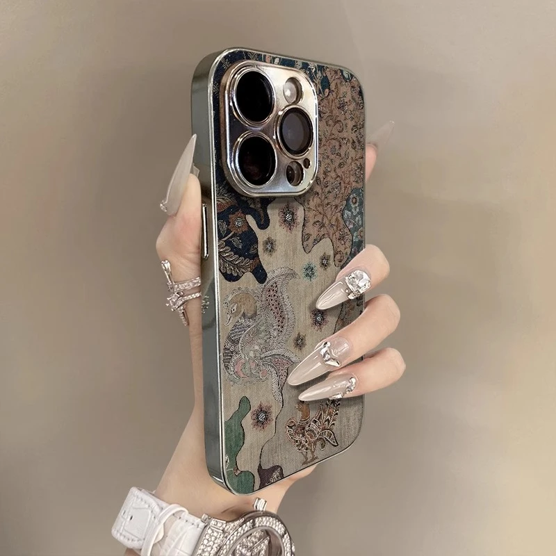 艺术花纹适用苹果17ProMax手机壳iPhone16新款小羊皮15防摔全包14