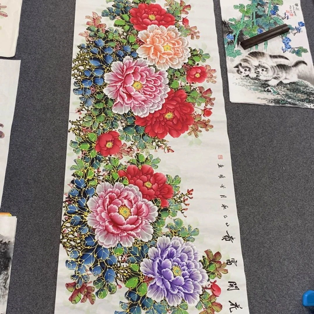 国画图*尺寸180✖️70小六尺精品水晶牡丹