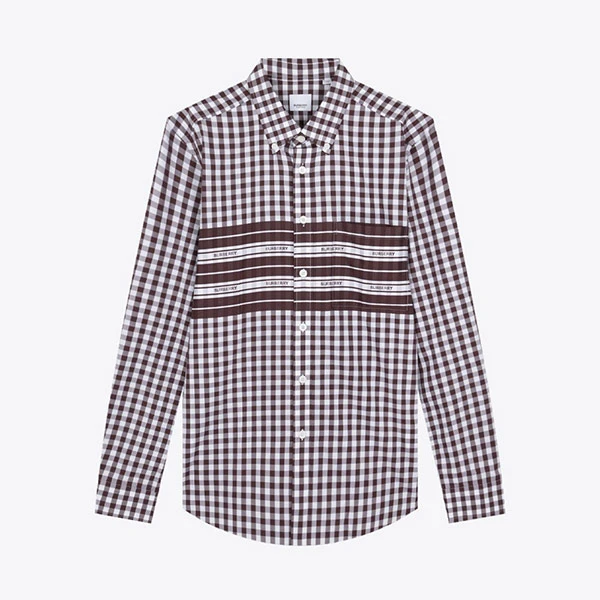 BURBERRY博柏利新品logo格纹翻领纽扣男休闲长袖衬衫衬衣8070867