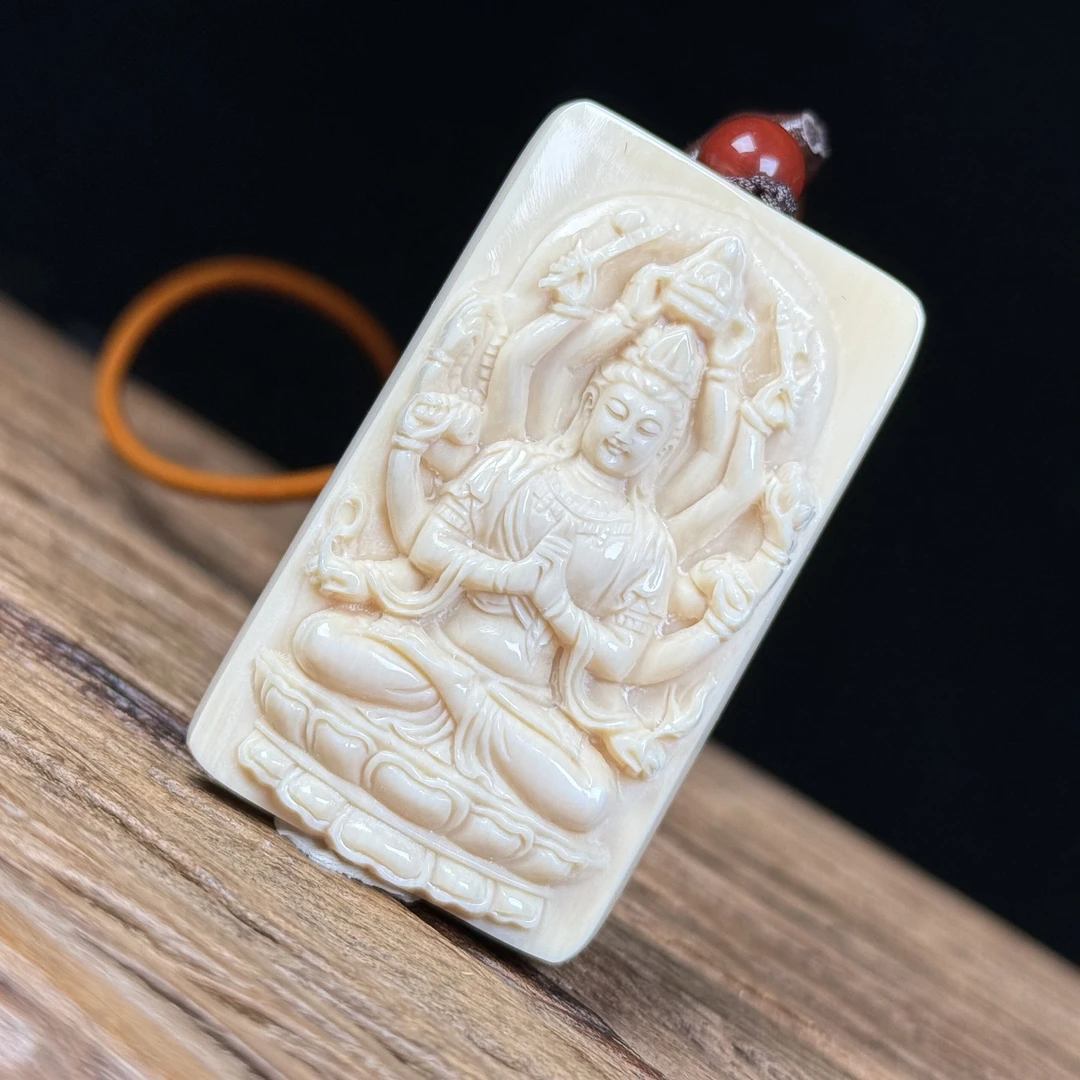 H2709天然猛犸牙雕刻千手观音33*56*11mm支持鉴定 假一罚四
