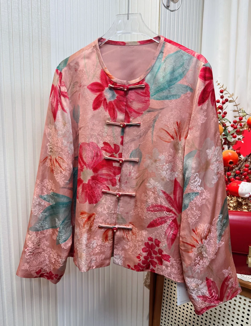 2025年春夏新款新中式国风夏荷粉色典雅气质上衣外套女
