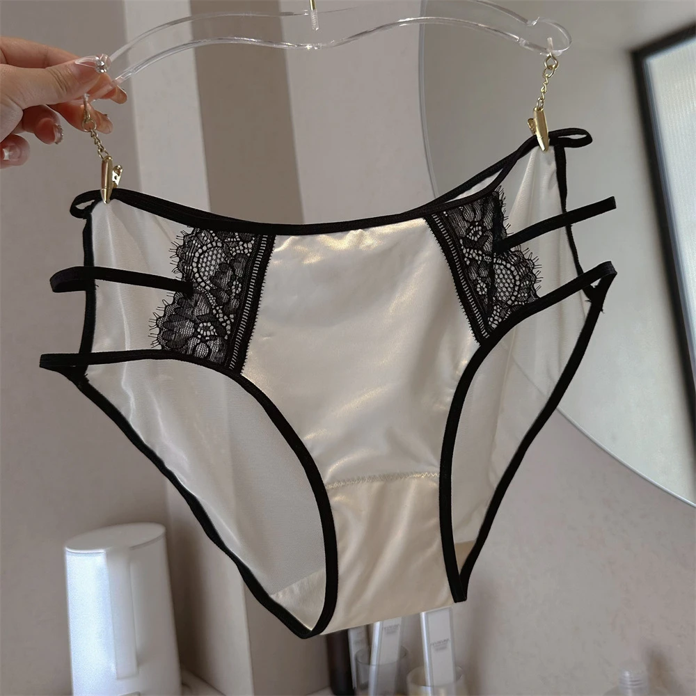 软糯薄款~舒适性感欧美香槟甜美低腰三角内裤女士网纱轻薄蕾丝
