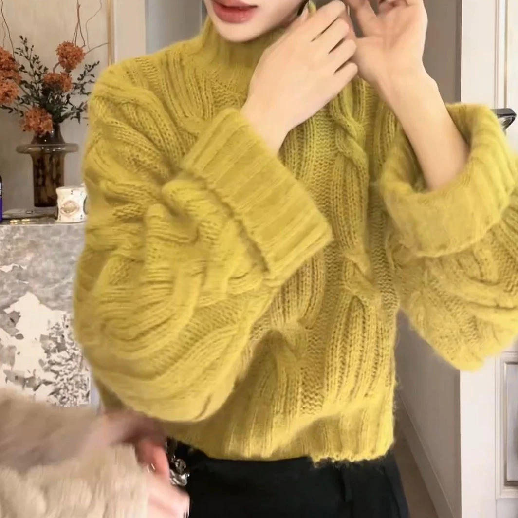 2024冬季新款设计感韩版百搭高级慵懒风长袖针织上衣LK2501055