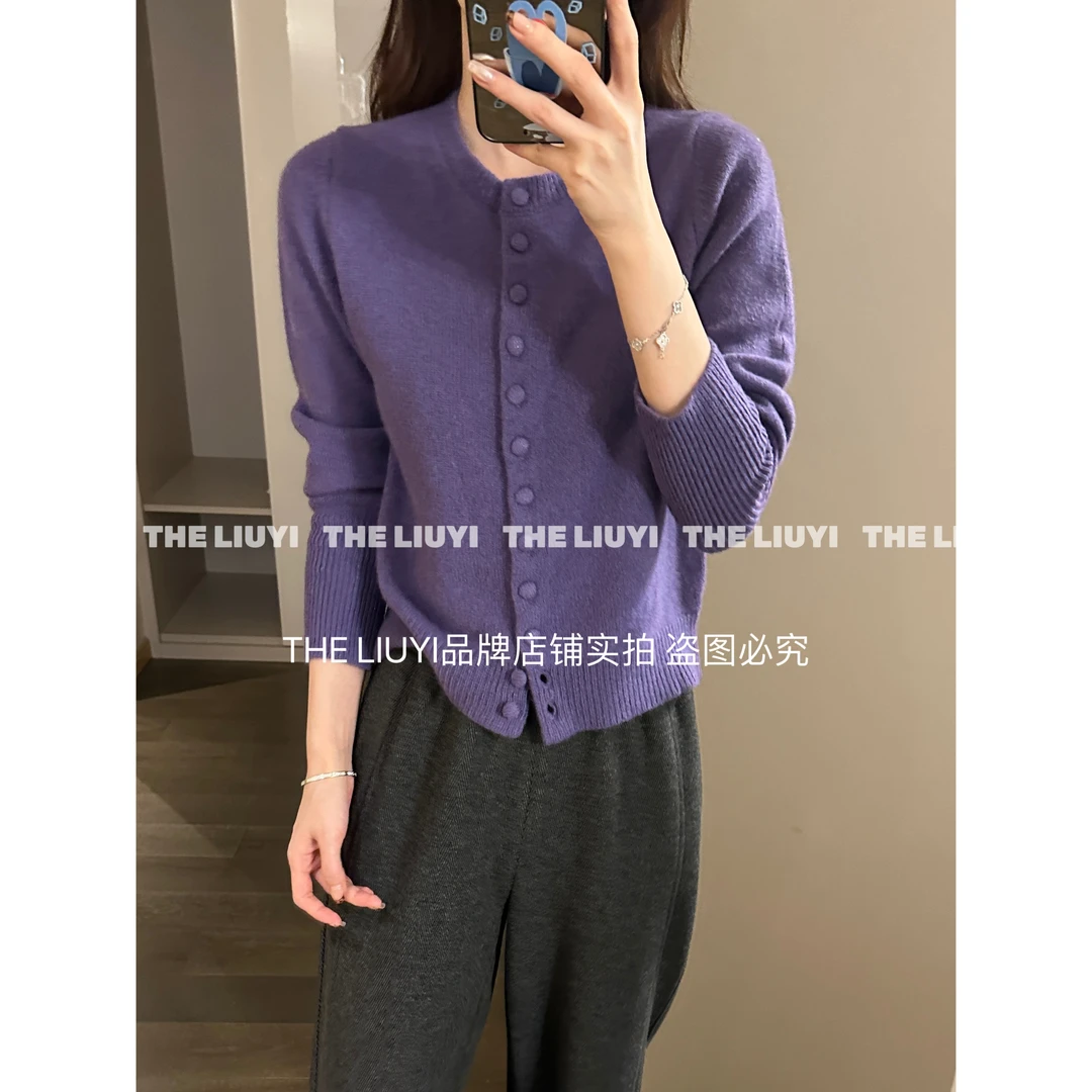 【LIUYI】豆豆毛衣~秋冬全羊毛轻奢圆领针织开衫59211