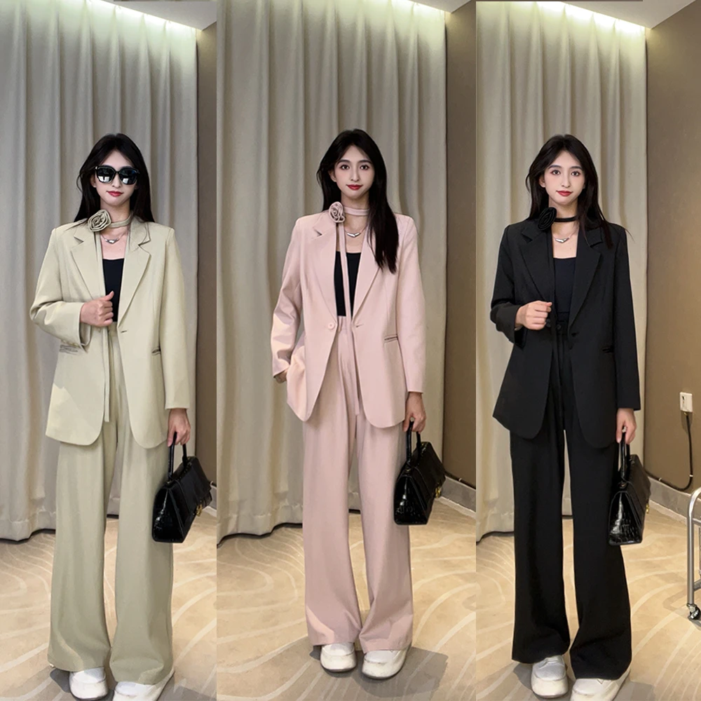 【子鹿】2025年新款春夏玫瑰花系带西装外套女长裤西裤西服宽松