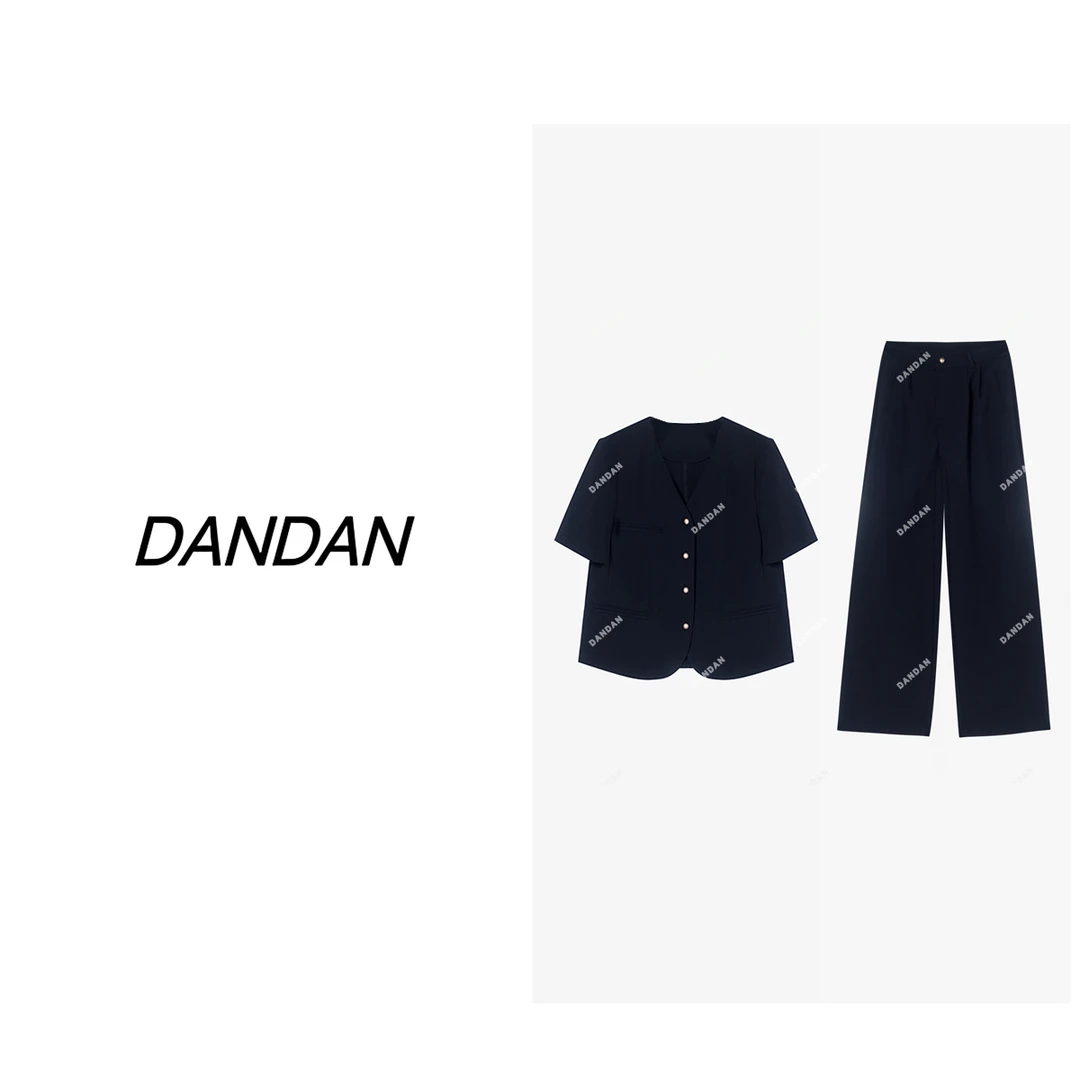 『DAND』升级冰感纱夏季新款薄款冰感V领短袖长裤老钱风松弛感女装