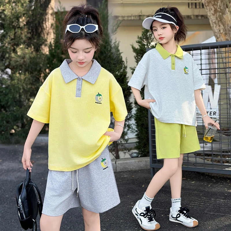 女童夏装套装2025新款6-12岁15岁中大儿童洋气休闲短袖短裤两件套