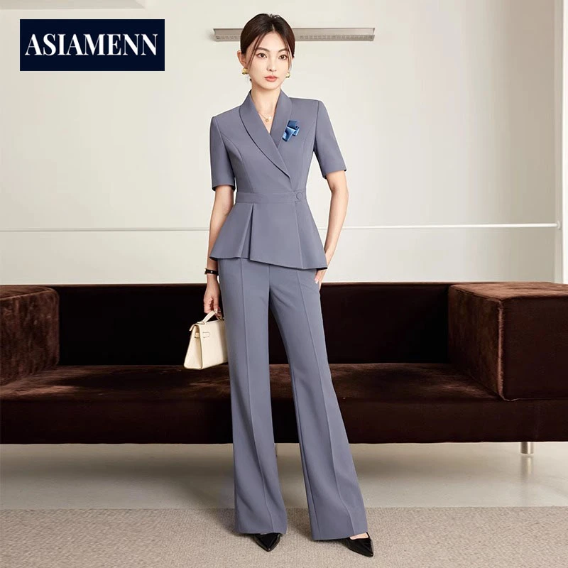 高级灰短袖职业套装女士2025年夏季气质工作服高端酒店经理工作服