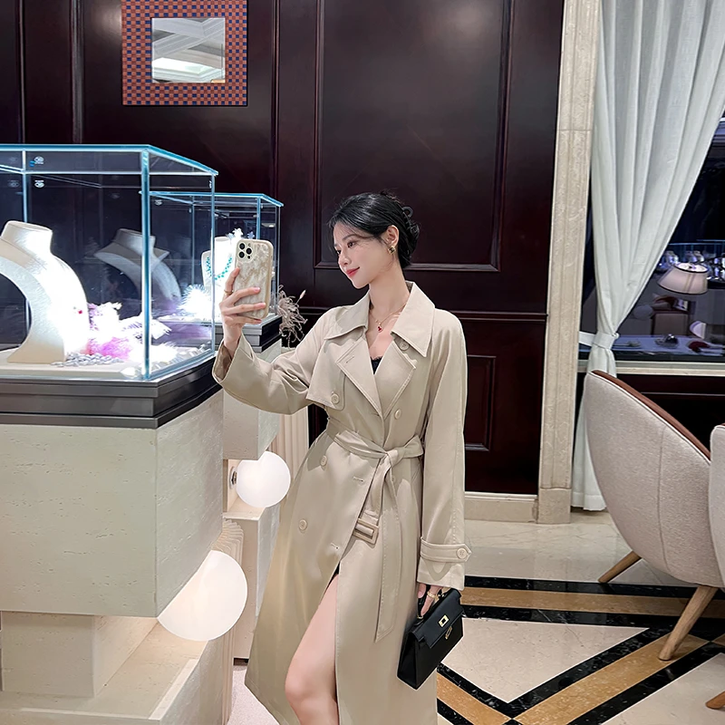 米色风衣女2025春秋季新款高级感休闲系带显瘦气质中长款大衣外套