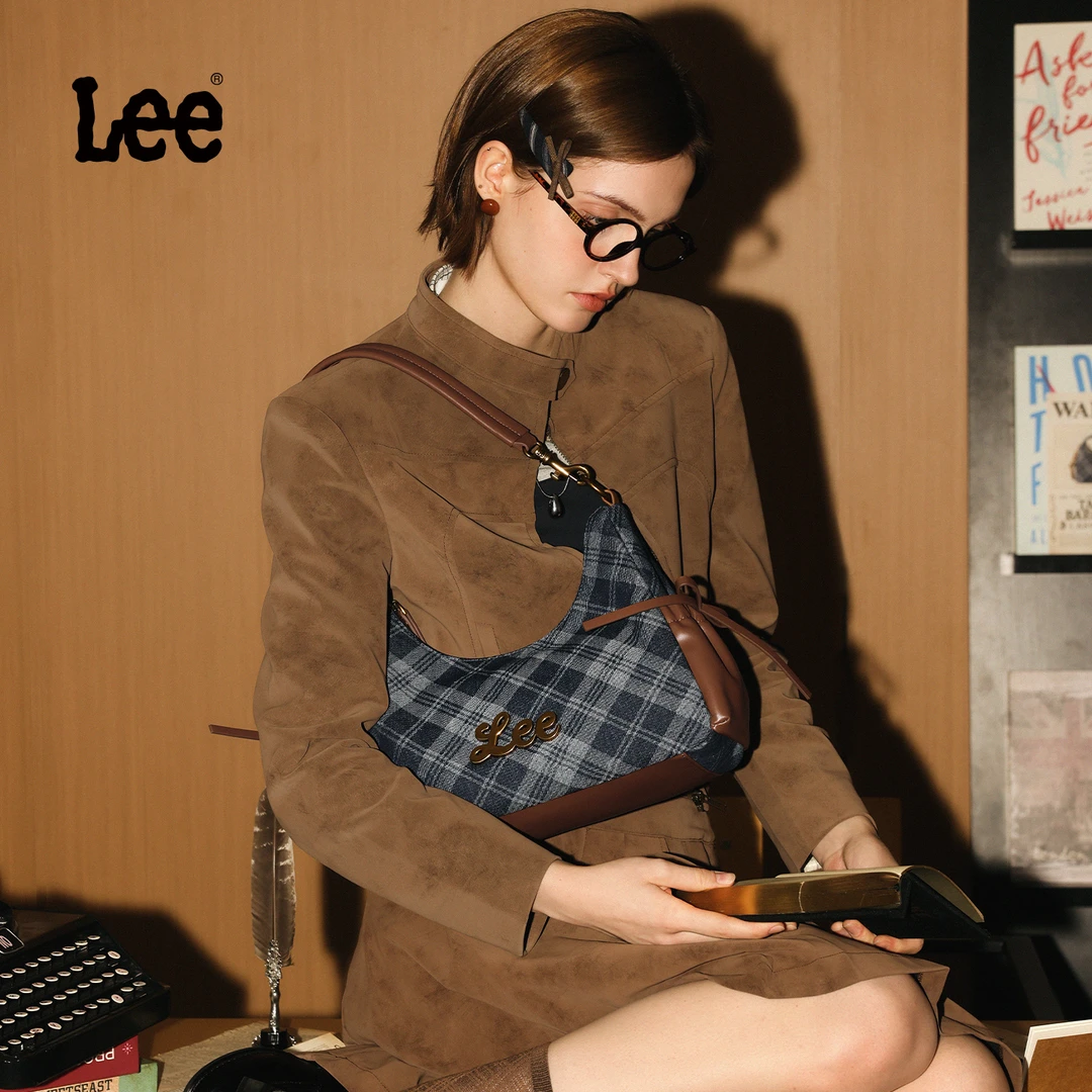 Lee2025秋冬新款腋下包格纹托特包通勤百搭单肩包时尚潮流月牙包