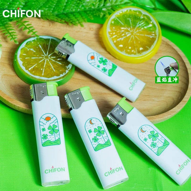 CHIFON/炽风创意打火机四叶草蓝焰直冲防风打火机批发定制印字