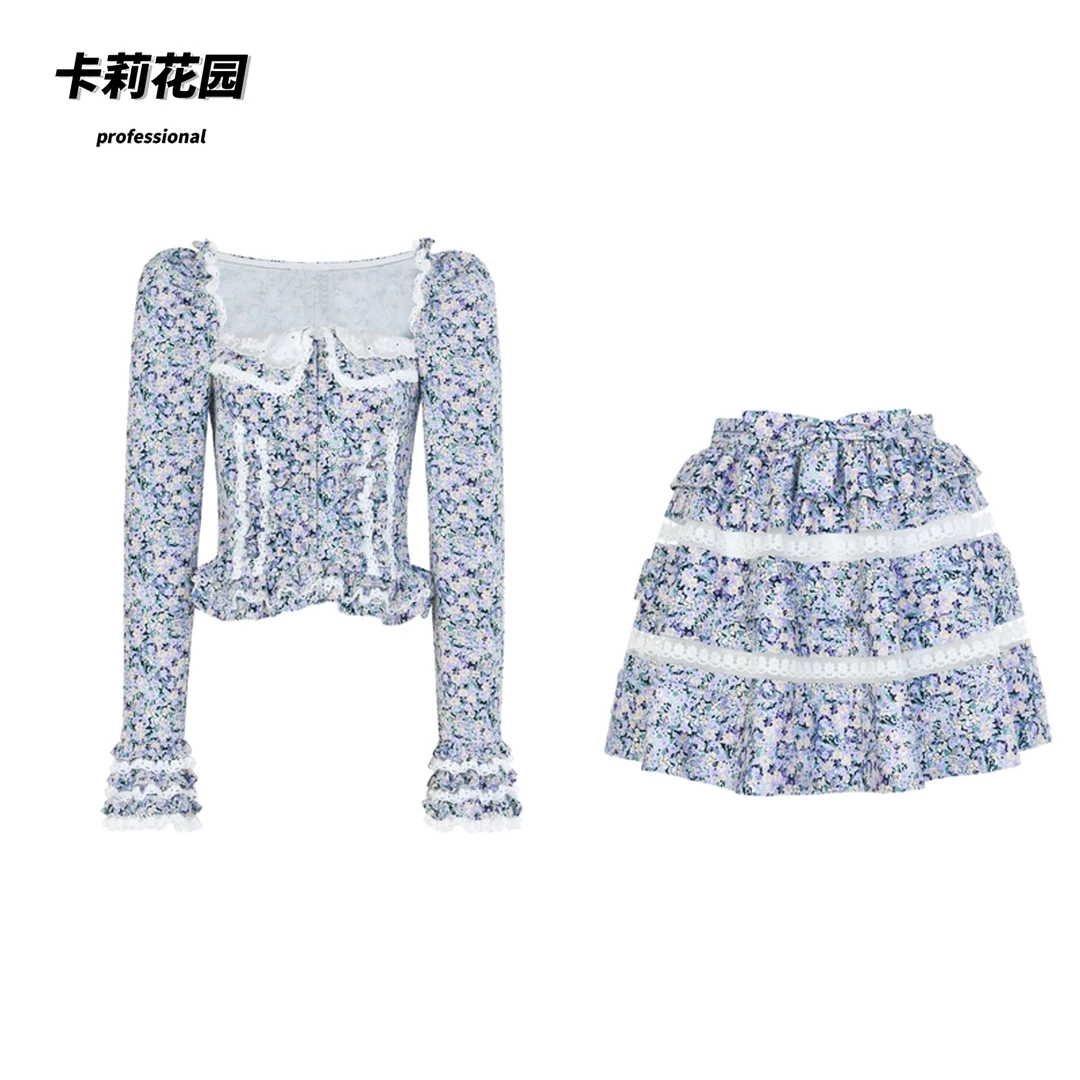 【CG-Y】NO退NO换秋季新款时尚泡泡袖洛可可立体碎花长袖上衣女