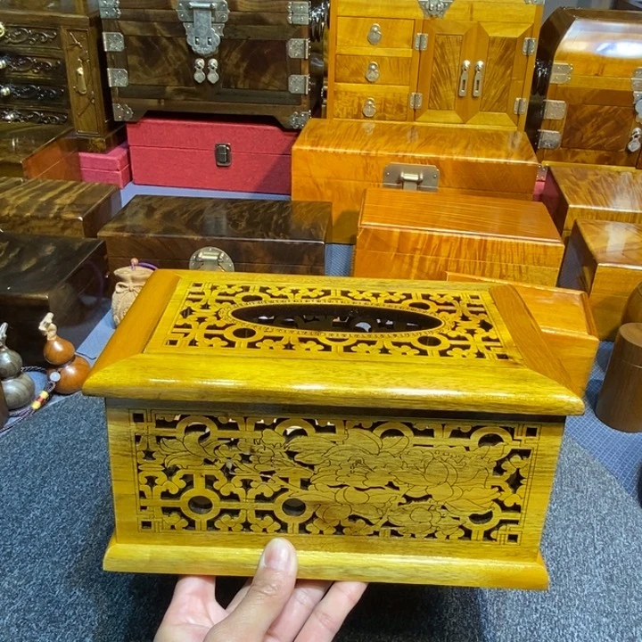 金丝楠九*金丝楠木小叶纸巾盒 镂空
