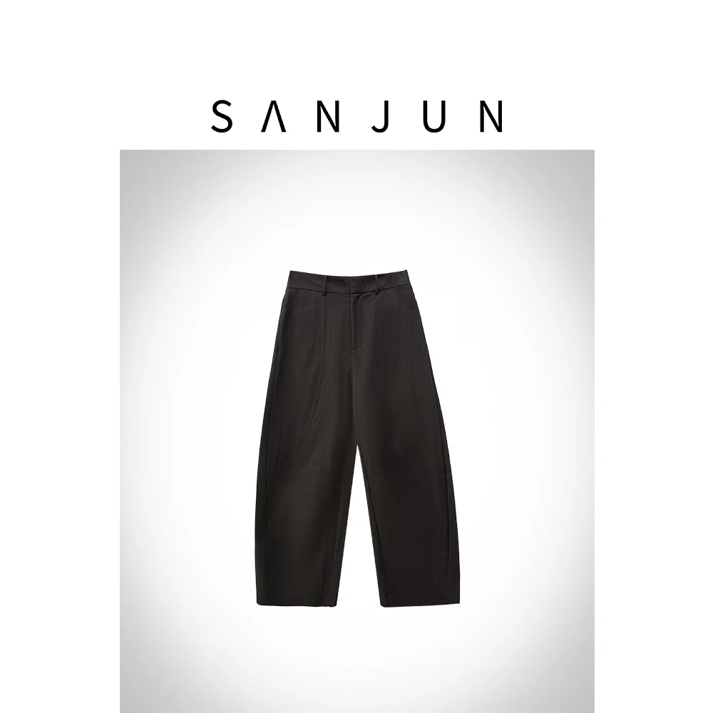 SanJun定制日系工装复古松弛感阔腿弯刀裤   8084