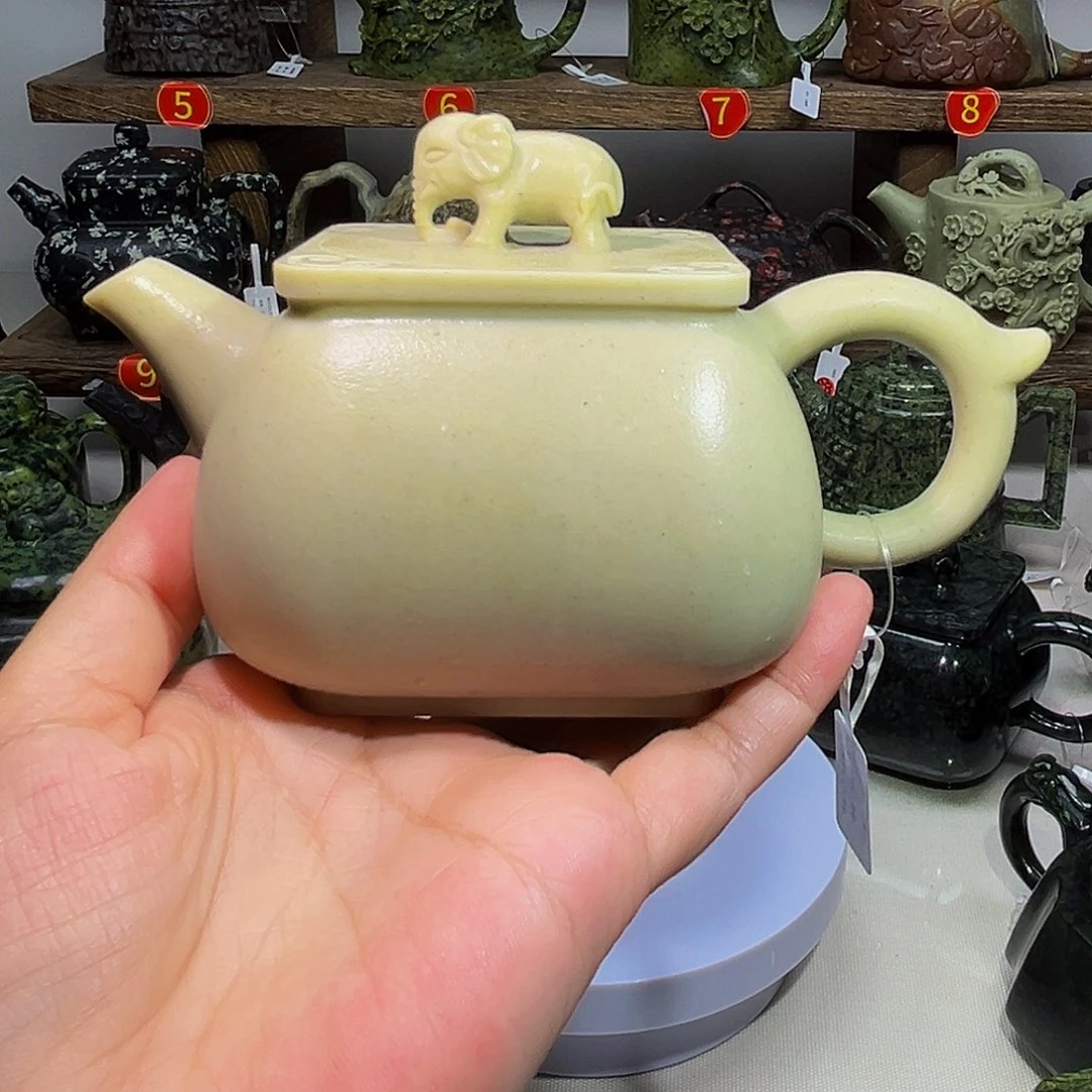 石材冰碛玉四方吉象壶240C