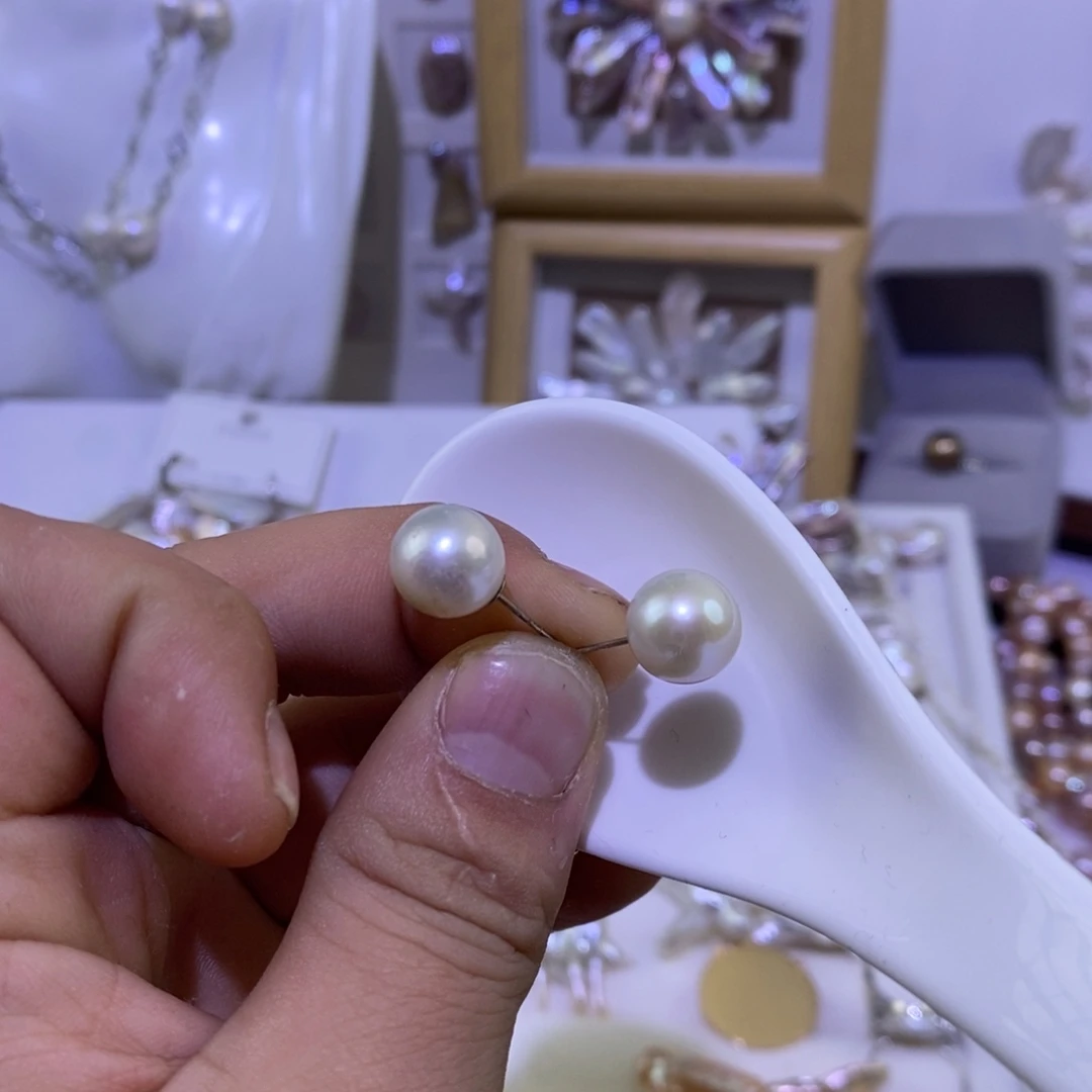淡水珍珠耳钉银S925镶嵌