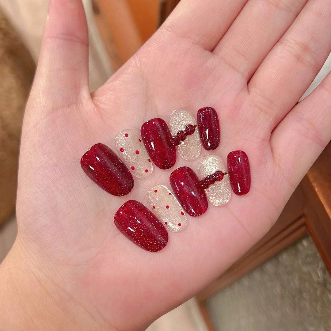 【糖葫芦】祝音手工定制穿戴甲猫眼波点新春款指甲贴