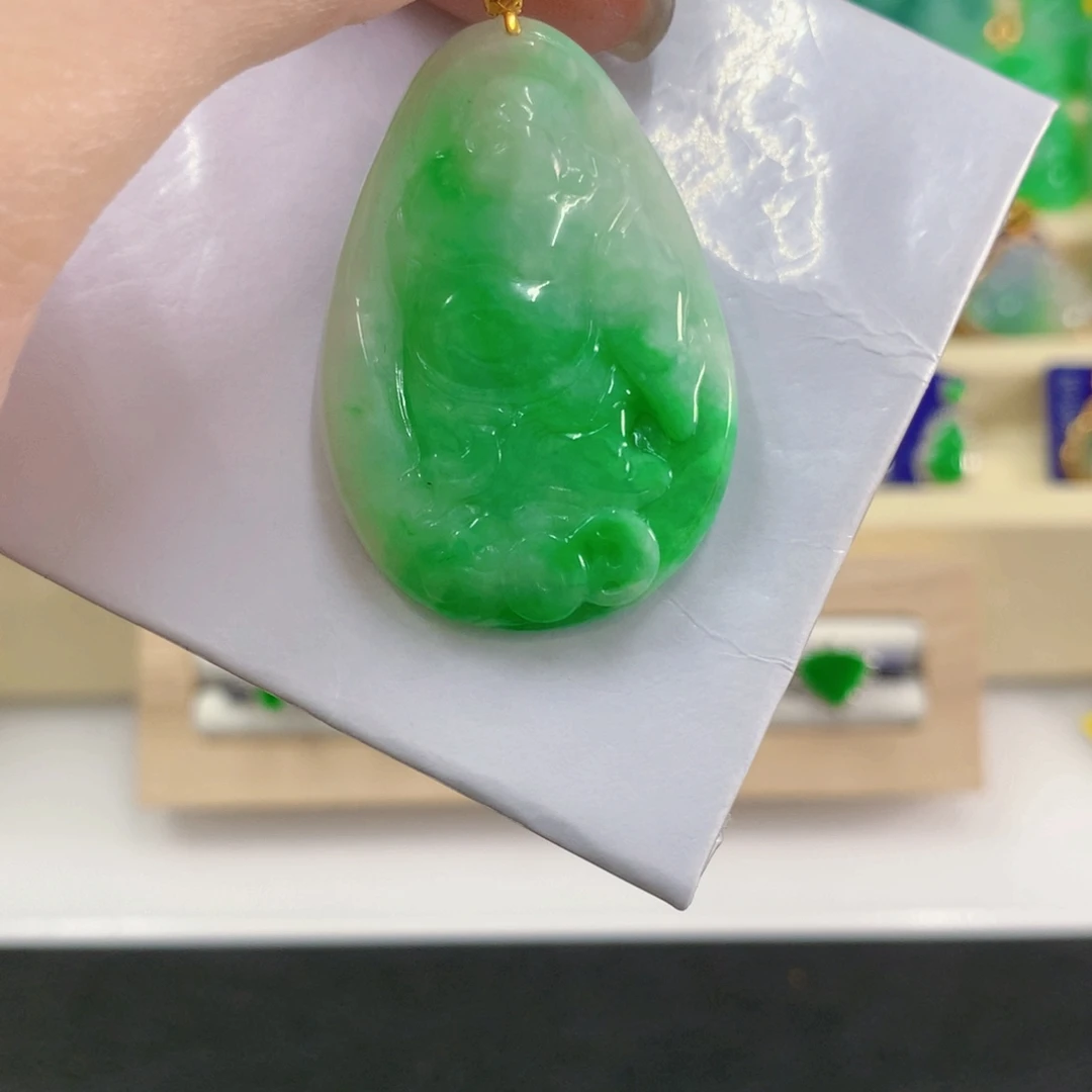 吊坠(不含链)18K金镶嵌翡翠