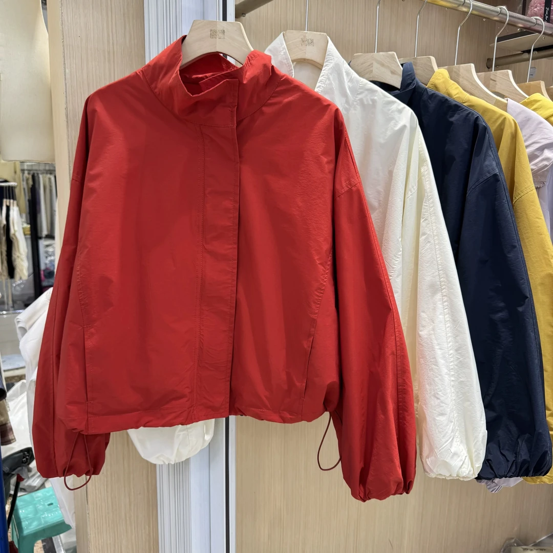 立领宽松红色冲锋衣外套女2025春季新款韩系小个子休闲夹克上衣