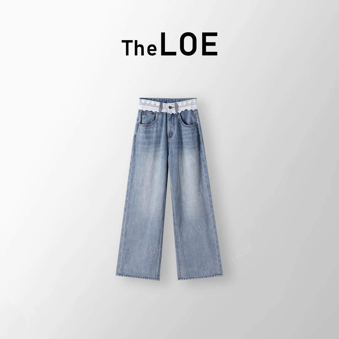 TheLOE/蕾丝牛仔 百搭神器气质直筒100棉牛仔裤#02.22K-G7387