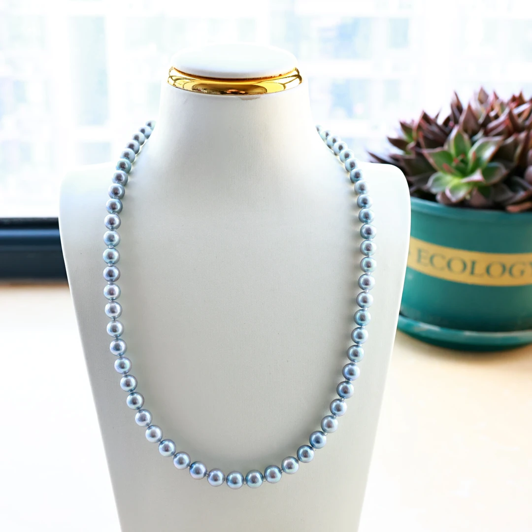 【s特选】DF047海水真多麻珍珠正圆极光炫彩项链6-7mm带大证