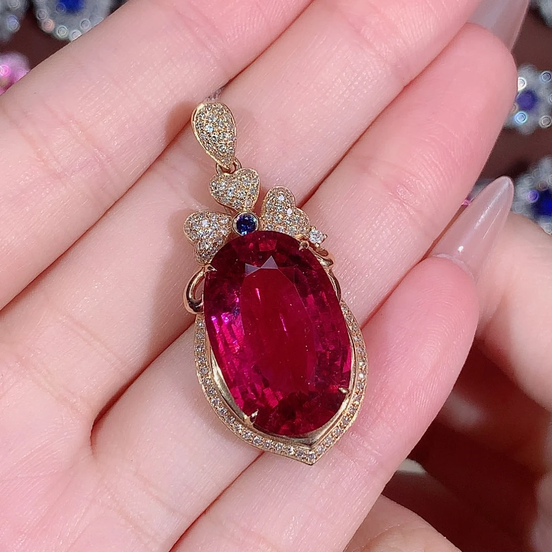 18K金镶嵌吊坠碧玺17.5ct/天然宝石/七天无理由