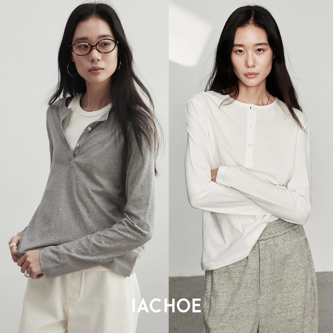 IACHOE【亨利】圆领纽扣翻领T恤3561501002