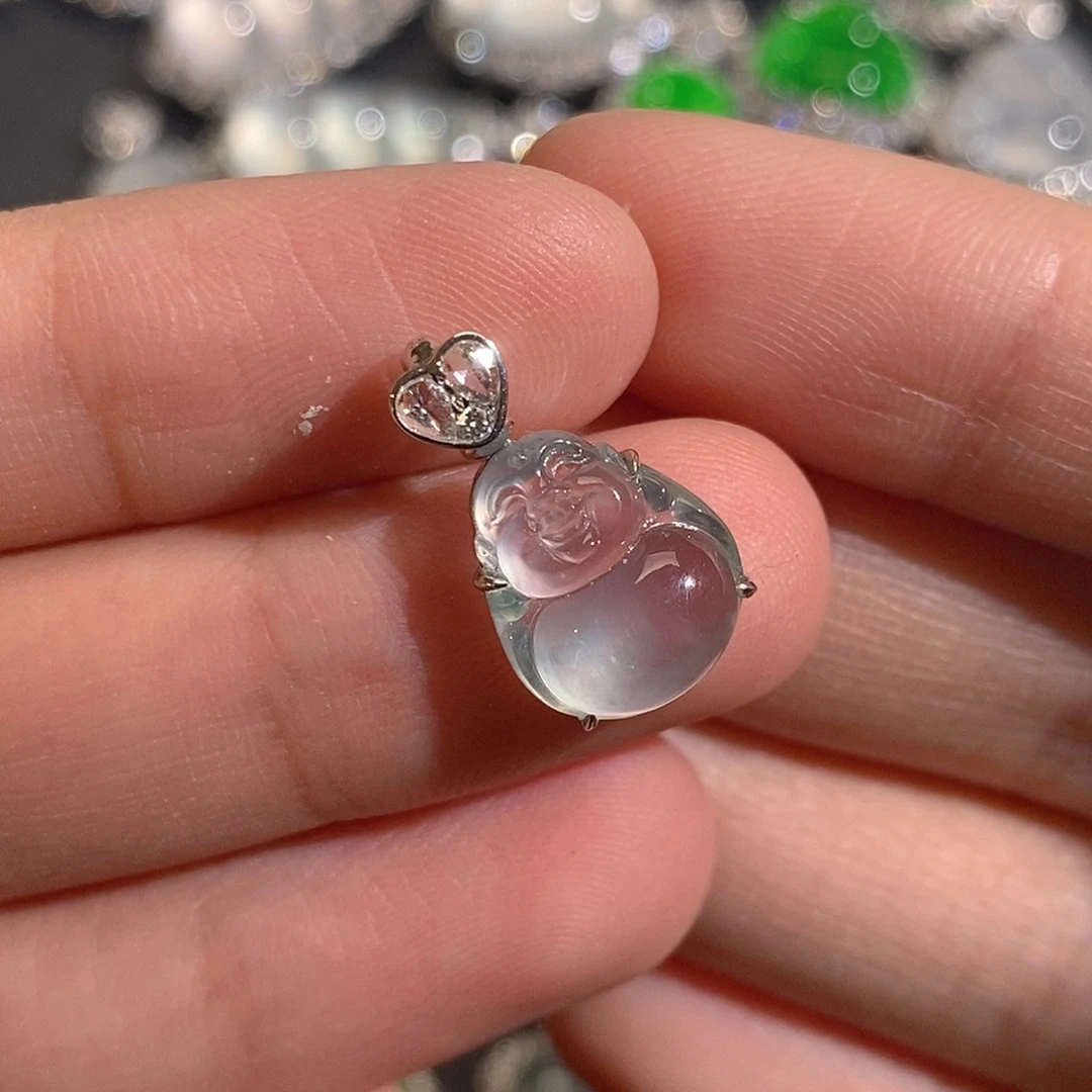 翡翠颈饰18K金镶嵌天然缅甸Ａ货翡翠