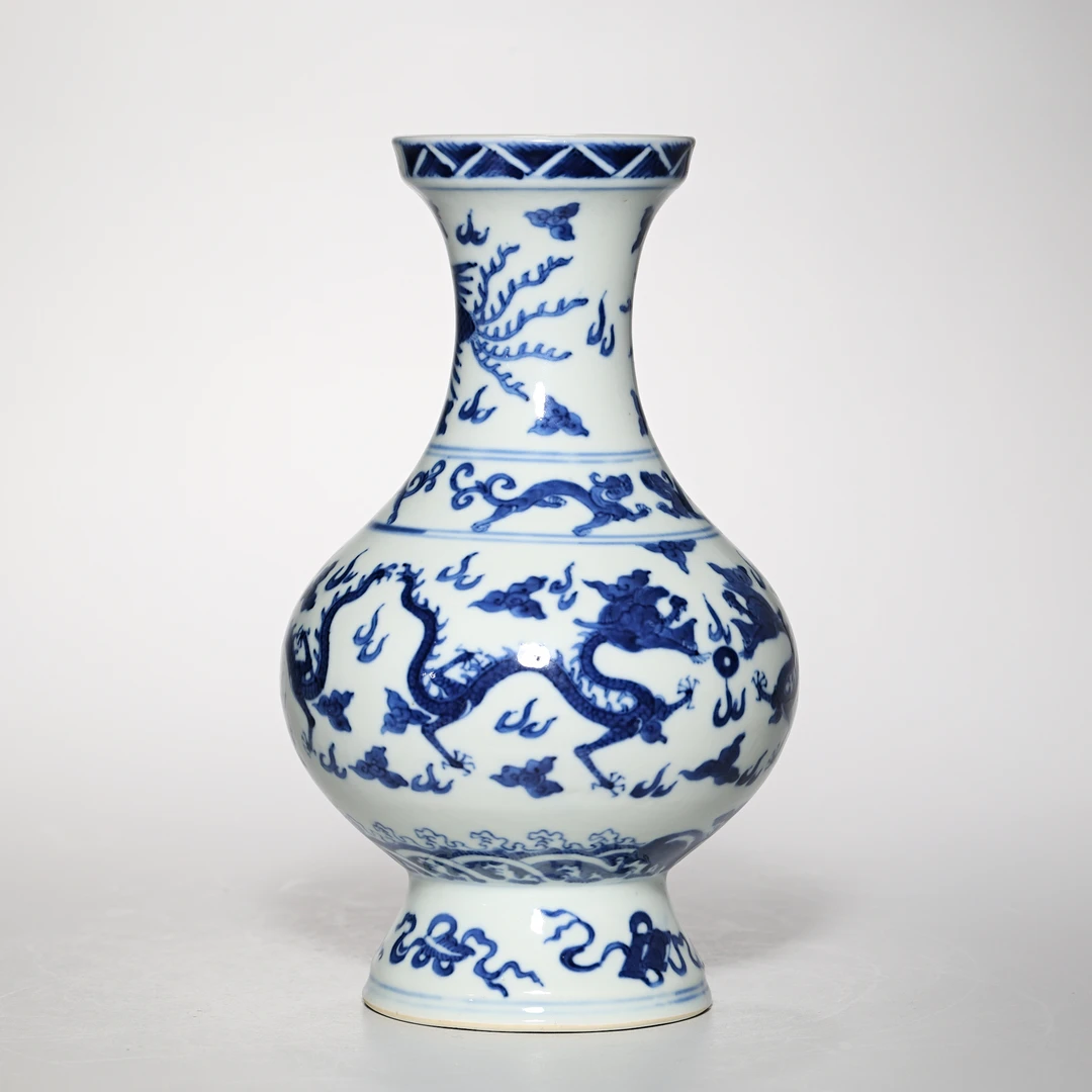 【预展专用】4035清晚期·青花龙凤纹盘口瓶