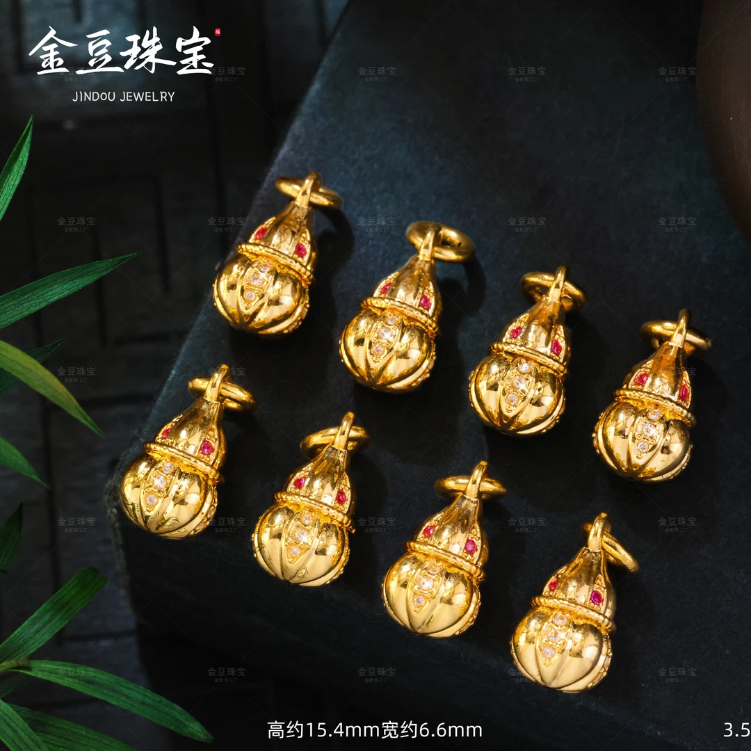 【金豆工厂】18K金镶菩提葫芦滴溜吊坠挂坠时尚（厚5D金）F