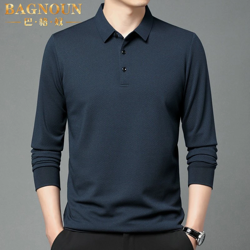 巴格奴Polo衫男士秋季新款时尚高端翻领商务休闲中年爸爸长袖上衣