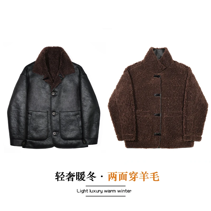 【雯雯】海宁冬季男士双面穿羊毛外套时尚休闲翻领保暖夹克ZR80190