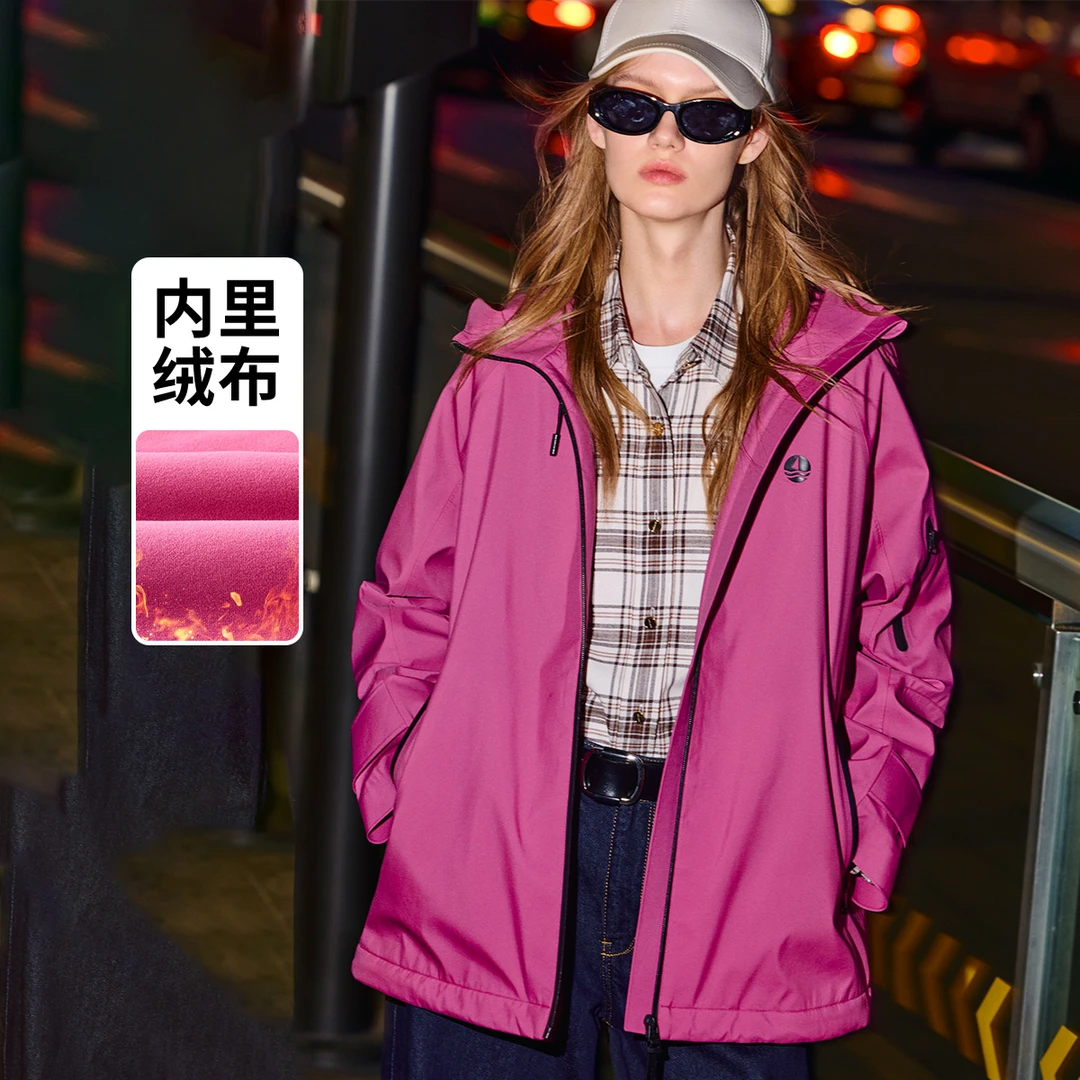 [三防加绒]navigare意大利小帆船户外防风连帽风衣女宽松保暖外套