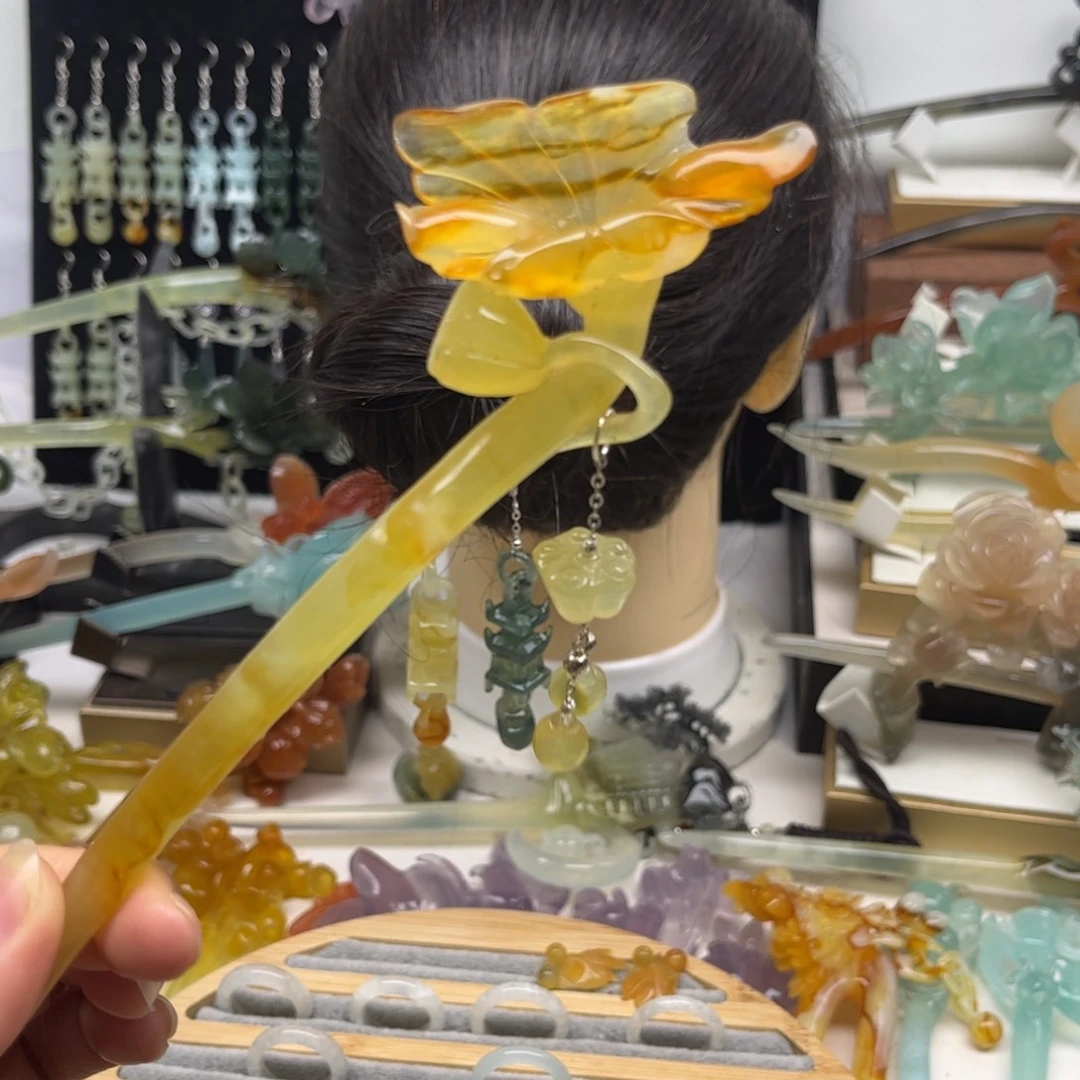 琳***蛇纹石玉未镶嵌发簪