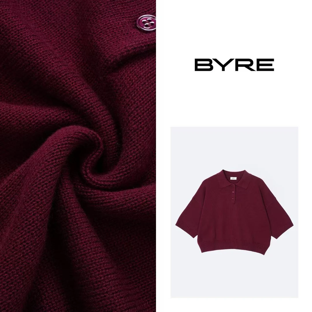 BY642 枣红翻领短款毛衣【干洗】