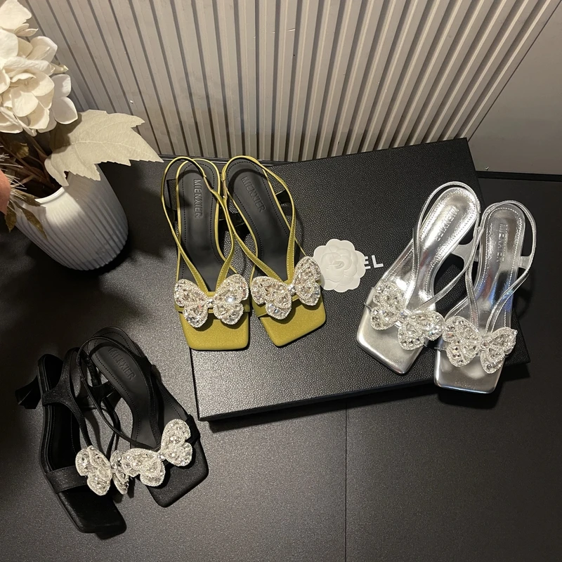 【官方正品】夏季新款璀璨晶钻蝴蝶气质百搭高级感外穿方头爆款凉拖