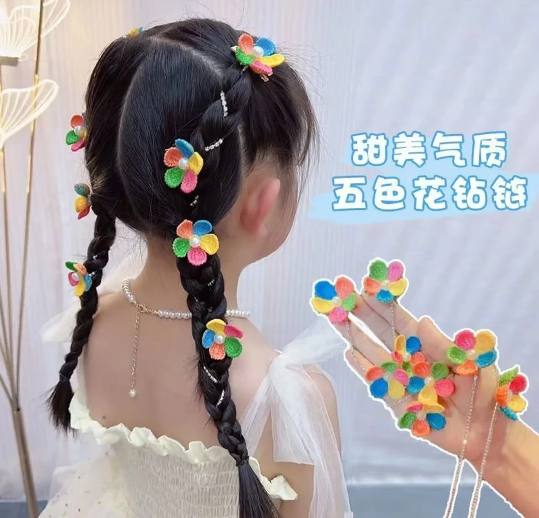 网红同款儿童花朵编发链发饰女童宝宝甜美蝴蝶结发夹头饰超仙头花