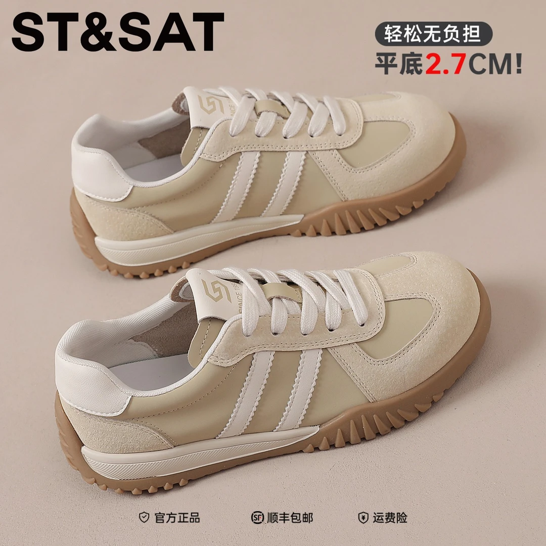 星期六真皮芭蕾风德训鞋2025年秋季爆款平底赫本风舒适时尚休闲鞋