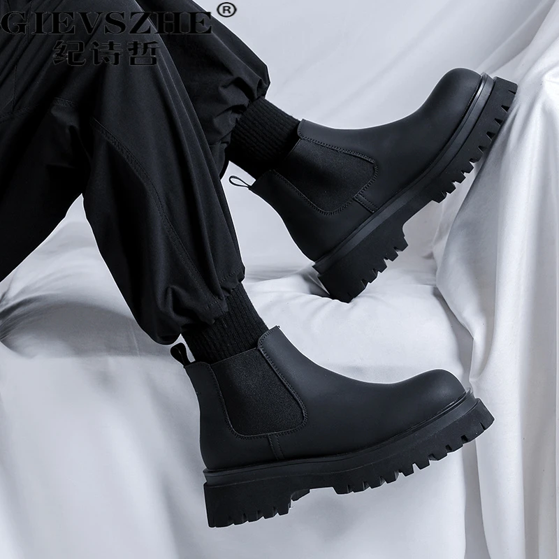 纪诗哲马丁靴男款轻奢高端厚底增高皮鞋冬季英男士冬季加绒马丁靴