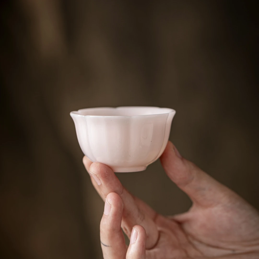 汤大壮【柔光绯玉】粉色璞玉花瓣客杯品茗杯