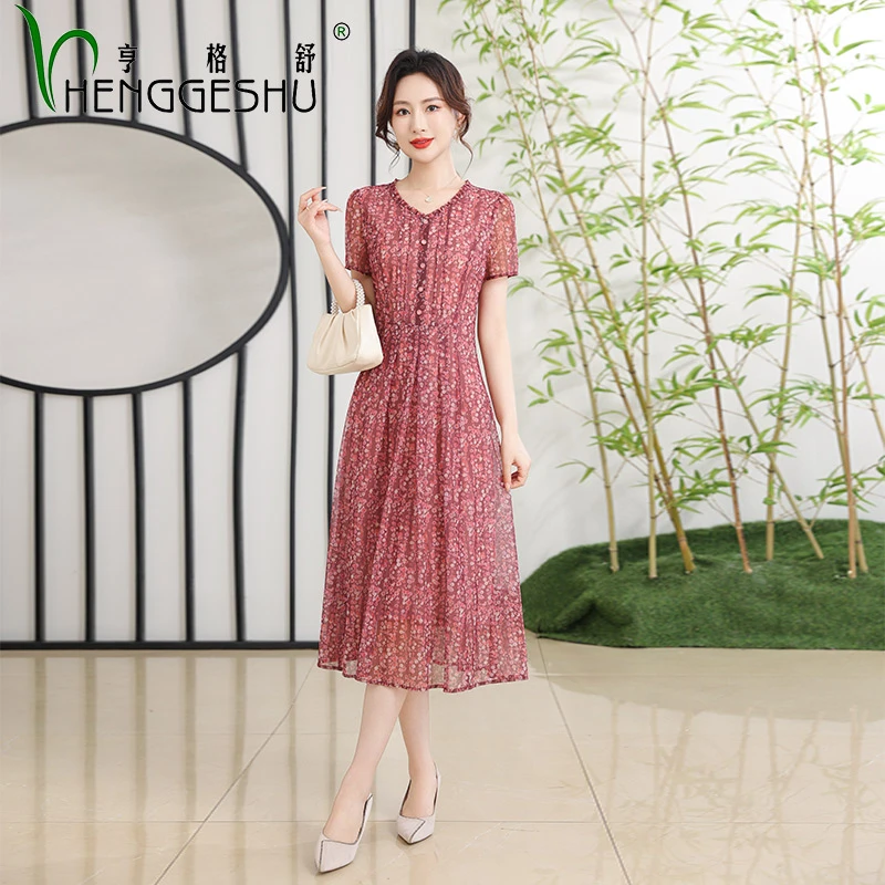 夏季台湾纱连衣裙2025新款气质妈妈装宽松洋气显瘦优雅