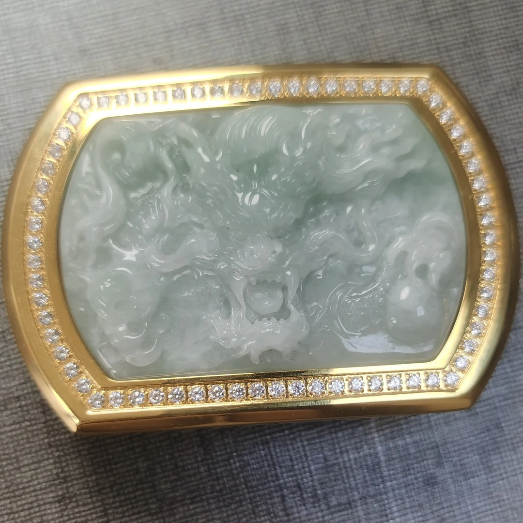 包金龙头-缅甸A货翡翠皮带扣男士不锈钢高端腰带扣头 3.8宽平滑扣