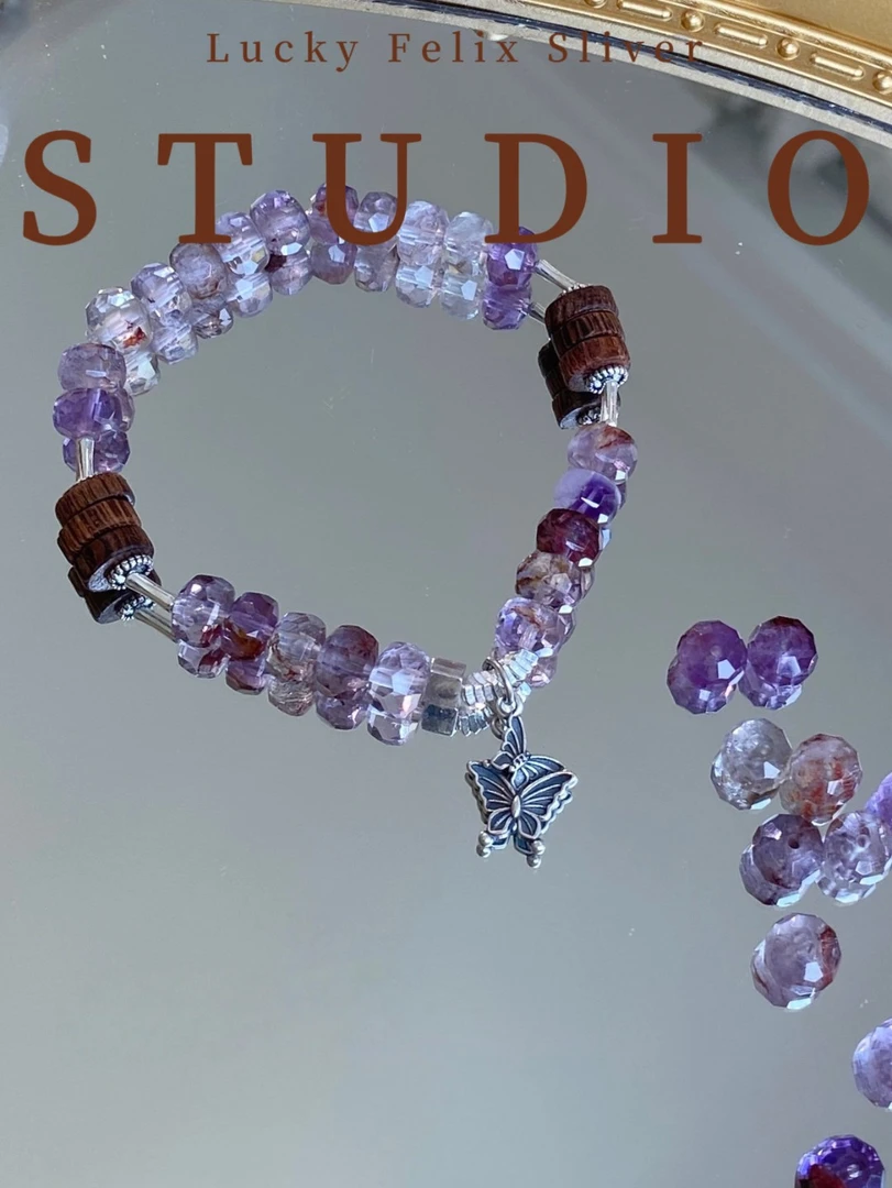 925银木质手链 L&F【九紫】 天然紫幽原创小众设计百搭紫色梦幻