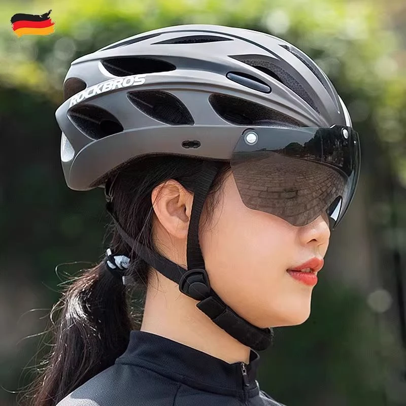 德国自行车骑行头盔带风镜一体成型男女专业山地公路车透气安全帽