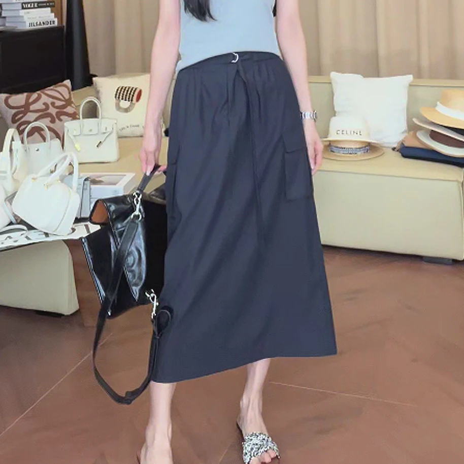 【一比Eby】"工装美学"系带高腰休闲夏工装裙子半身裙中长款251194#