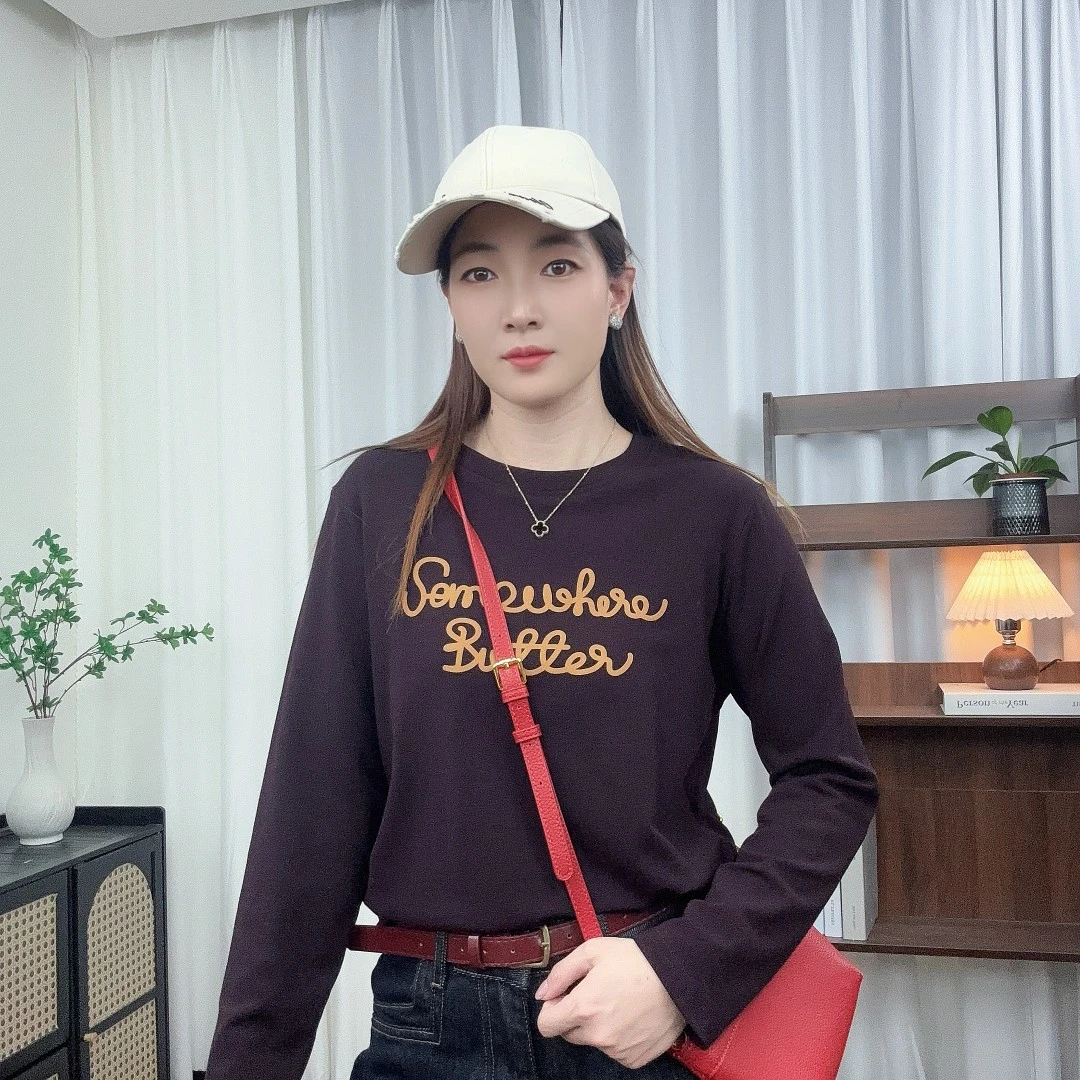 U.Ni【线条字母】秋冬正肩圆领磨毛打底长袖上衣