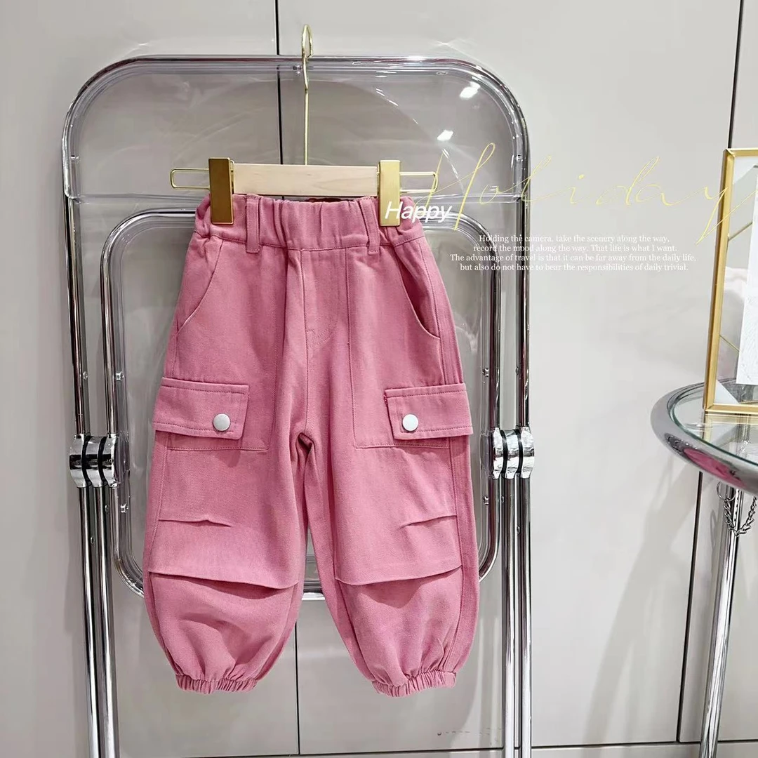 汤圆家童装2025春季新款韩系甜美捏褶百搭爆款工装裤 YA-914